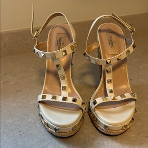 Valentino Rockstud Ivory Espadrille Wedges